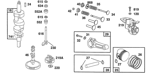 Piston Group, Gears Diagram and Parts List for 402777-1273-XX  Briggs and Stratton Engine